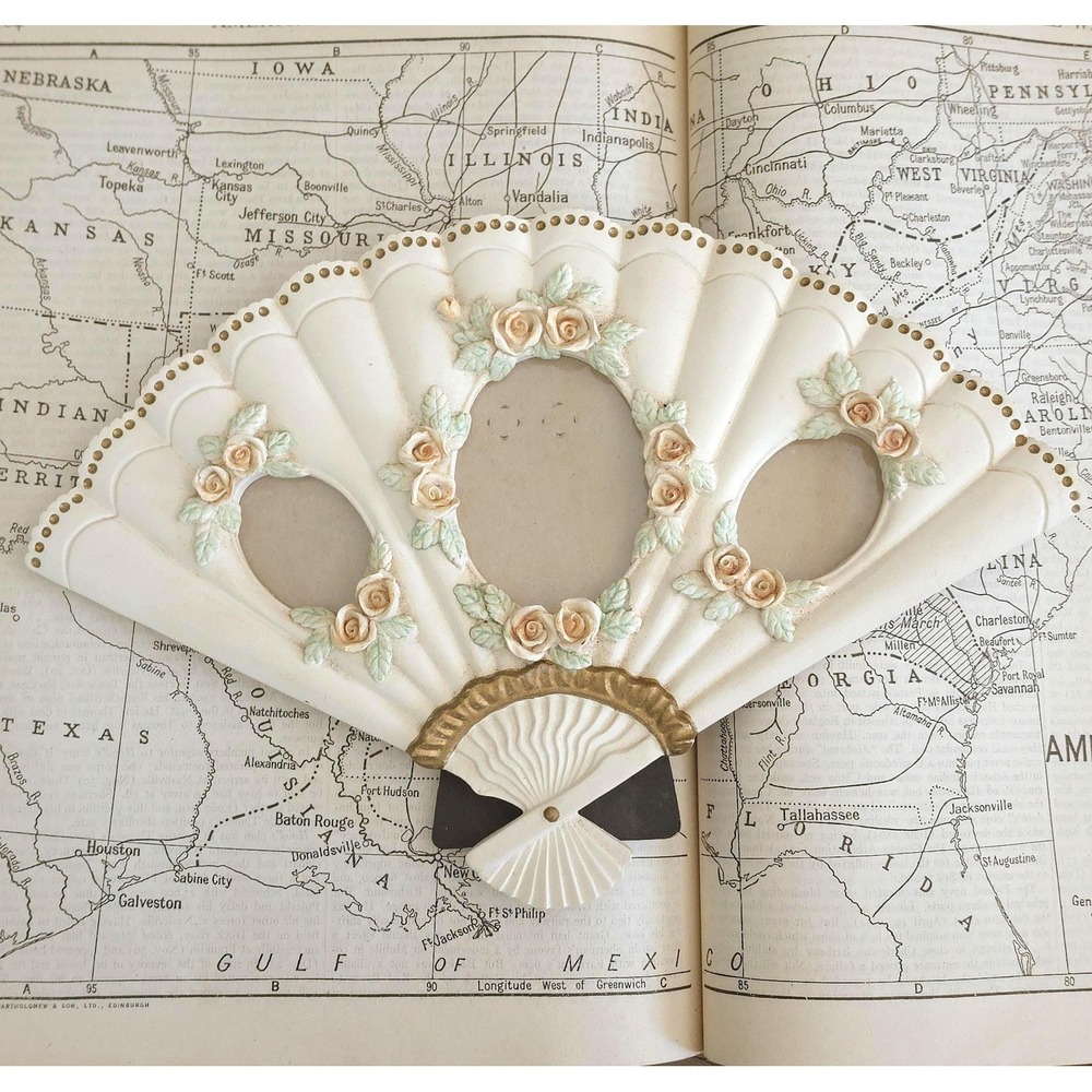 Vintage Fan Shaped Roses Picture‎ Frame with Easel back